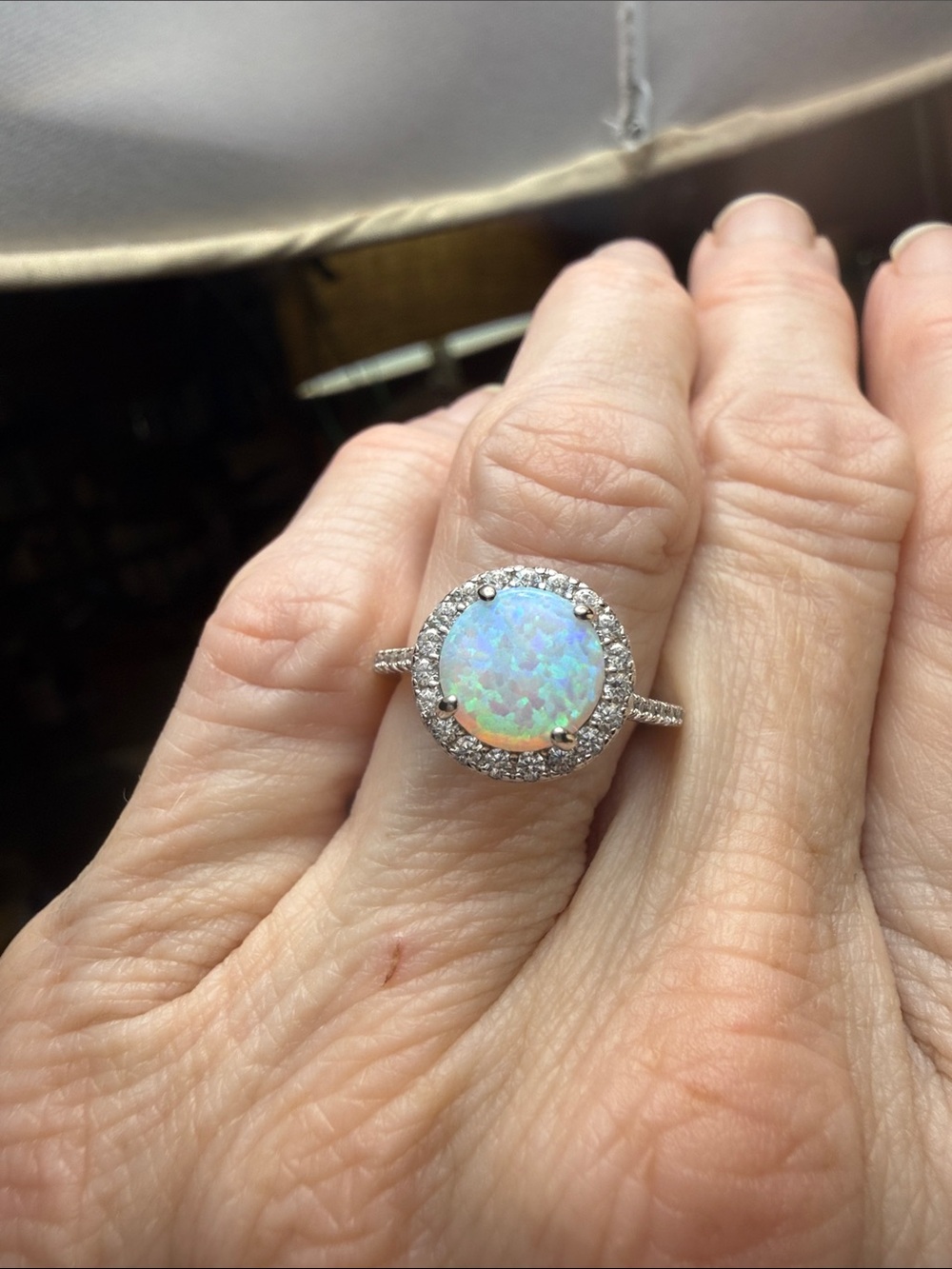 2 CT Opal ring 925 Sterling Silver surround by GRA CERTIFIED MOISSANITE DIAMONDS - Picture 7 of 11